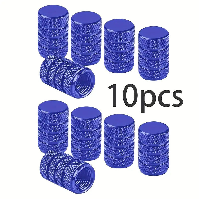 10pc Knurled Aluminum Tire Valve Caps, Universal Fit for Cars, Trucks, Motorcycles & Bicycles, Durable Auto Tire Accessories
