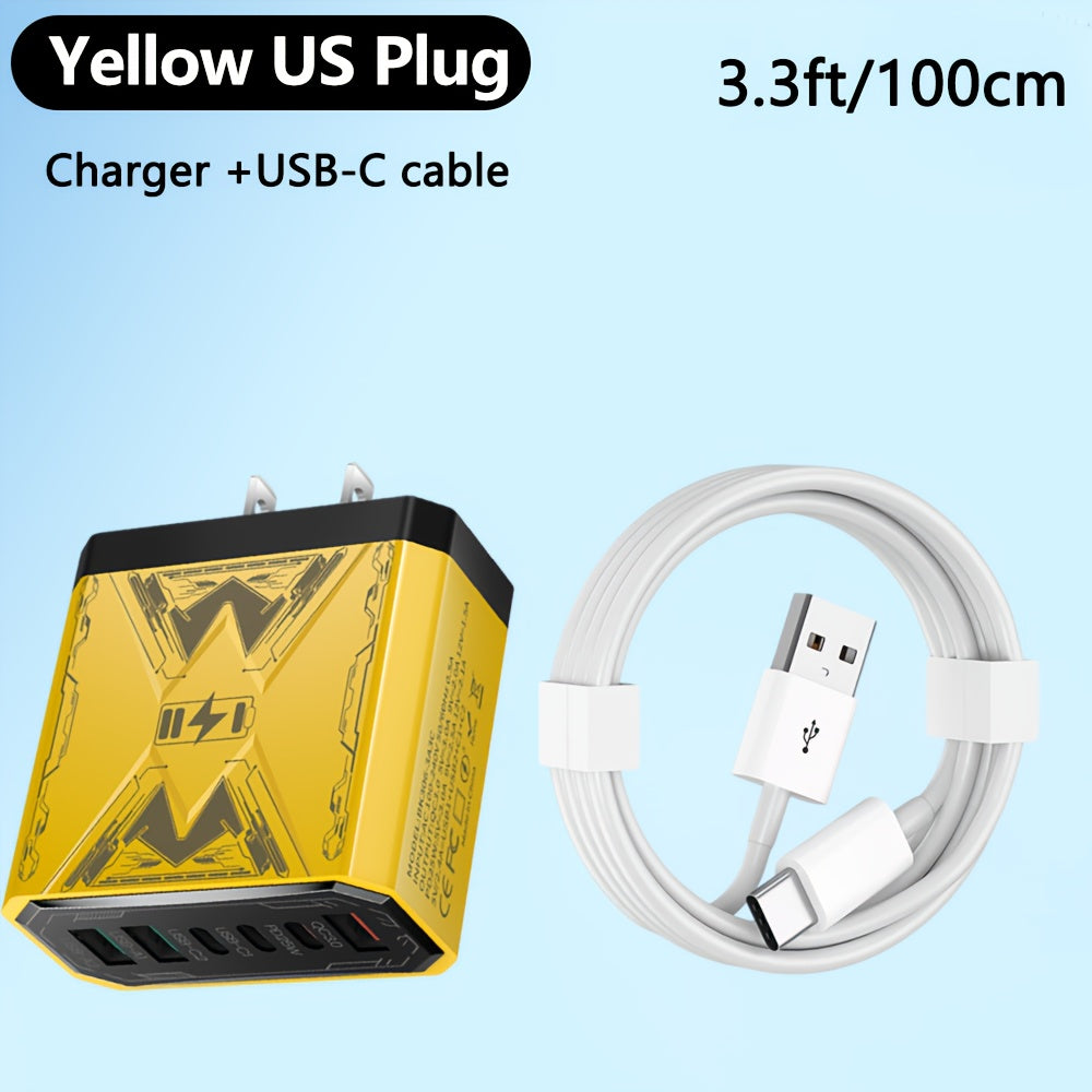 6-in-1 Fast Charger 3USB + 3Type-C Power Adapter with Indicator Light, QC3.0 Power Adapter Cube USB Wall Charger, for iPhone 17/ 16/ 15/ 13/ 13pro/ 12/ 12pro/ XR/ SE, Pro/ Mini/ Air