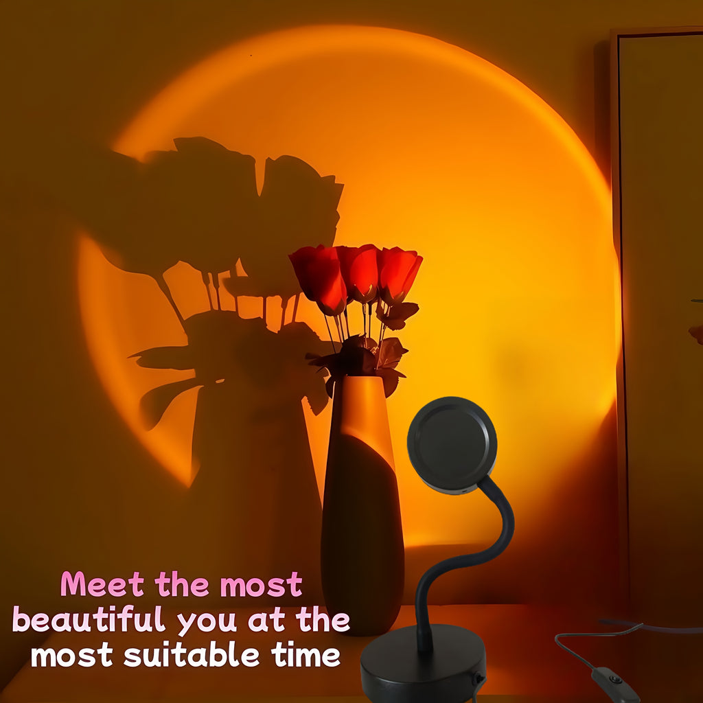 Sunset projection lamp photo ambiance light, metal flexible hose sunset red table lamp, room atmosphere night light