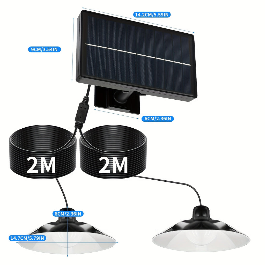 Dual-Head Hanging Light, Solar Powered, Indoor/Outdoor Universal - Classic Barn Style with On/Off Sensor - Perfect for Patio, Garage, Kitchen and Living Room