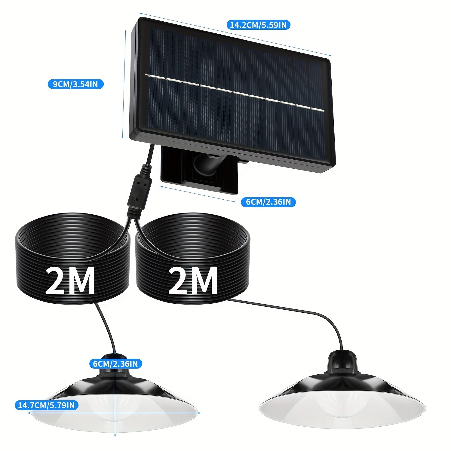 Dual-Head Hanging Light, Solar Powered, Indoor/Outdoor Universal - Classic Barn Style with On/Off Sensor - Perfect for Patio, Garage, Kitchen and Living Room
