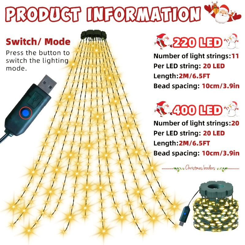 400/220 LED 圣诞室内灯串 | 20/11 码 78.74 英寸瀑布树灯，USB 插电，高亮度珠子灯，8 种模式，适用于花园、露台、家庭、圣诞树装饰、节日装饰、活动策划