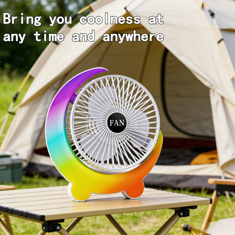 9.45 Inch Desktop Fan, 3 Speed Adjustable Summer Cooling Fan, Fast Cooling Running Light Fan, 1200mAh Long Lasting Battery Multifunctional Rotating Desk Fan, USB Rechargeable Portable Fan for Home Dormitory Office Indoor Use