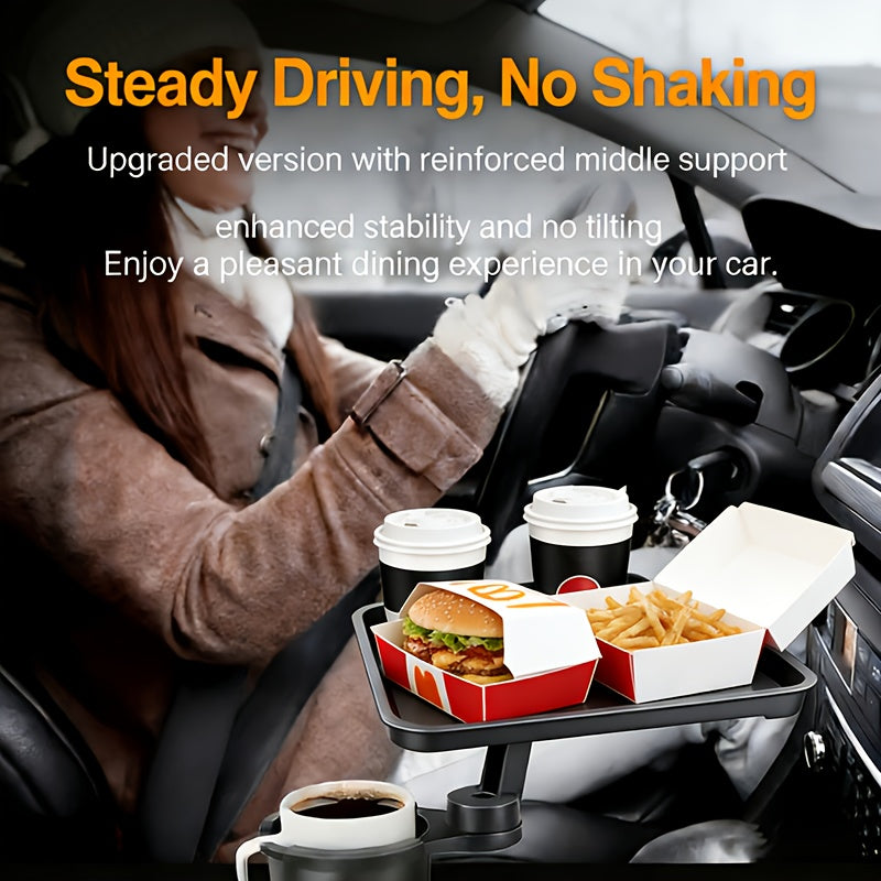 3-in-1 Car Cup Holder Expandable Tray, Detachable 360° Swivel Adjustable Base, 40lbs Load Capacity, Non-Slip Rubber Pad, No Direct Contact with Food, Dual Cup Holders, Perfect for Daily Commute / Long-Distance Driving / In-Car Dining
