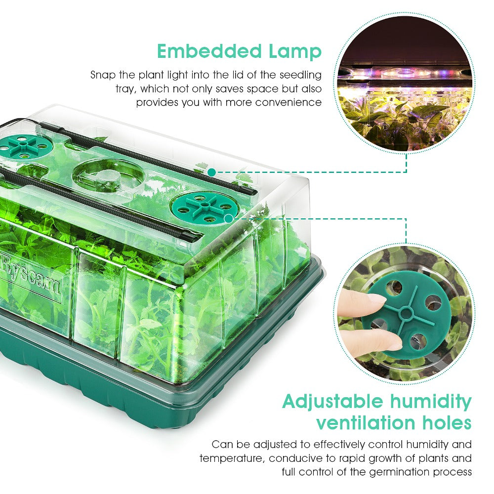 2/4 Pcs Seed Starter Tray with Grow Light, 48-Cell Germination Tray Humidity Dome Timer Dimmable Lamp, Ideal for Indoor Hydroponics Germination Kit Greenhouse Gardening Tools