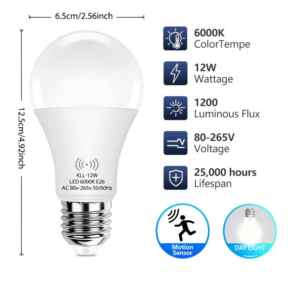 Kasotile sensor bulb, adjustable detection range, 12W (equivalent to 100W incandescent), A21 sensor indoor/outdoor bulb, automatic sensing, dusk-to-dawn automatic lighting, LED bulb, daylight color temperature 6000K, E26 base, 1100 lumens, 3-pack