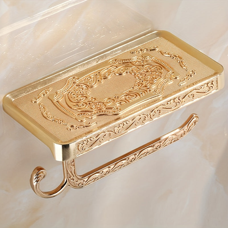 1/2Pcs Antique Brass Toilet Paper Holder - Elegant Wall Mount Vintage Tissue Dispenser, Self-Adhesive Installation - Bathroom Accessory