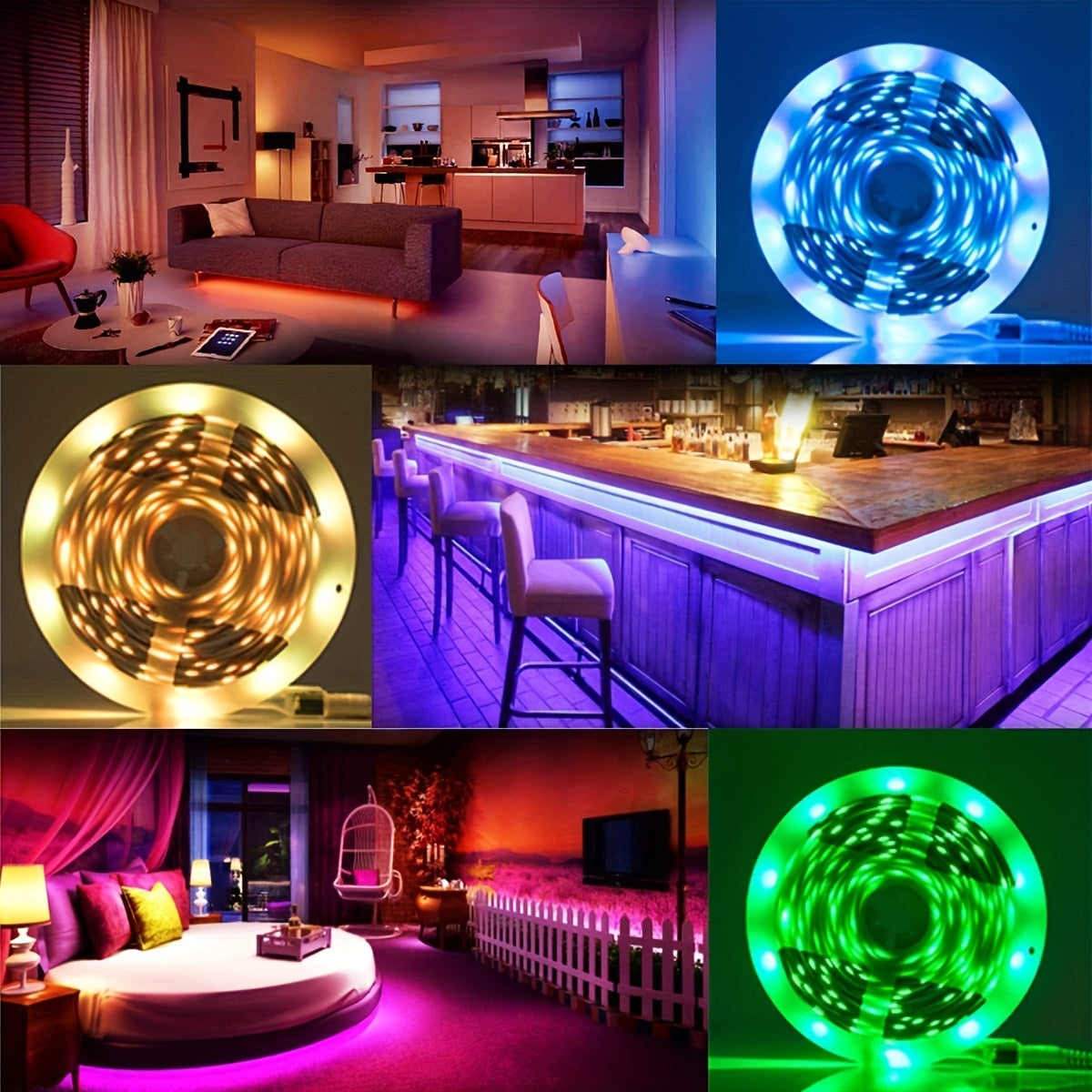 200.79 英吋/397.64 英吋/602.36 英吋/卷，12V 柔性贴片 5050 RGB LED 灯条，4PINs LED 胶带，多色，灯条。 （不含电源转接器、条形控制器）