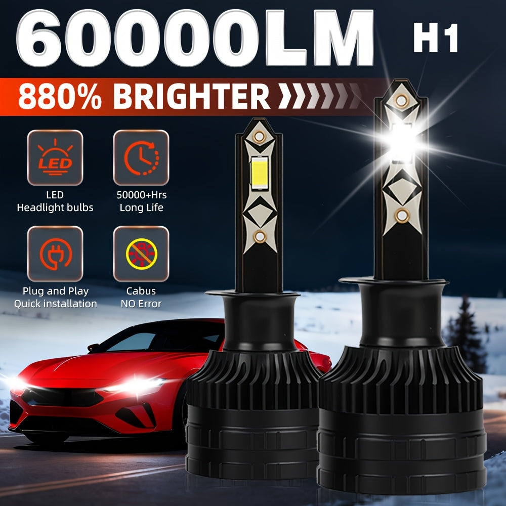 Car LED Headlight Kit (2Pcs), Model H4/HB2/9003, Compatible with 9005, 9006, H1, H4, H7, H11, H8, H9, Brightness 6500K, 12V Voltage, Luminous Power 200W, High Brightness 60000 Lumens, No Battery