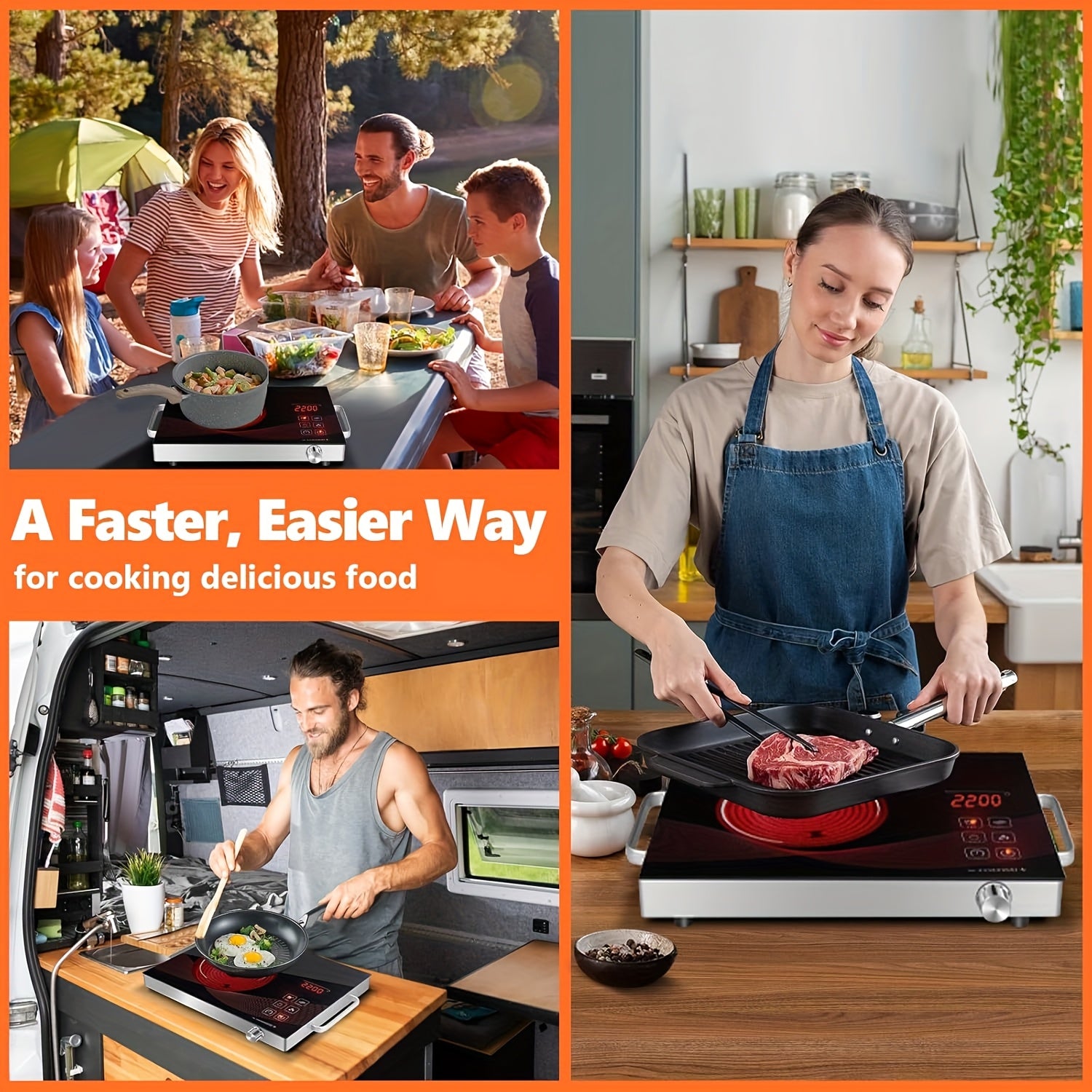 Electric Ceramic Cooktop, Induction Cooktop, Infrared Heating Plate, 2200W Portable Electric Cooking Appliance with Adjustable Temperature Settings, Dual Control Options