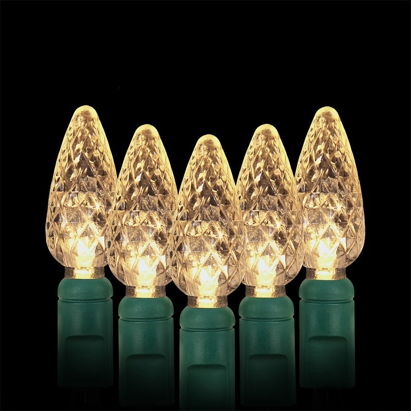 C6 灯泡圣诞灯带计时器 - 50 LED 16.4 英尺草莓电池串灯，用于室外室内 - 迷你照明装饰庭院花环花环派对圣诞树圣诞装饰品