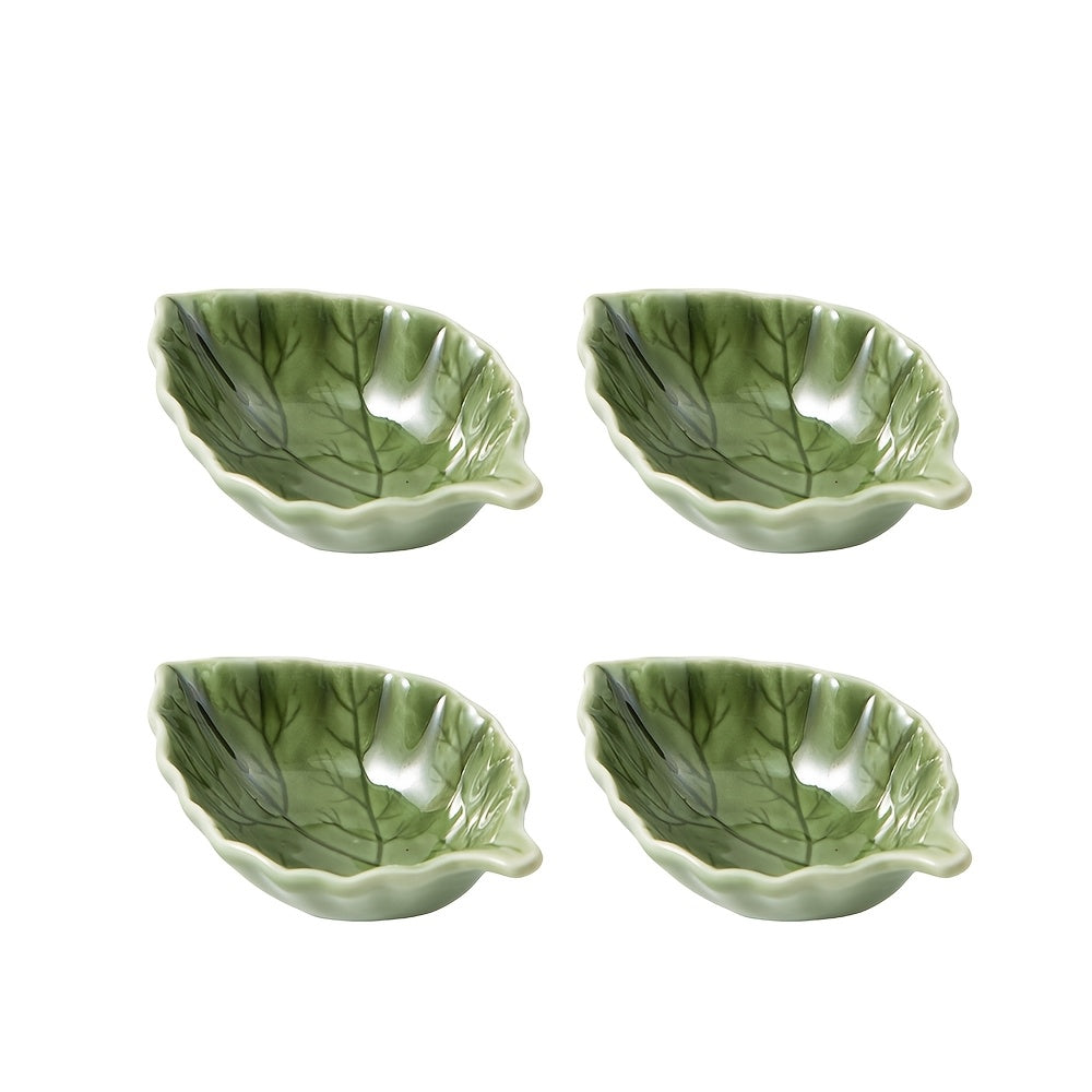 4/6pcs 40ml / 1.35oz Ceramic Dip Dish – Cute Green Leaf Soy Sauce Dish – Heat-Resistant Ceramic Espresso Measure Cup – Perfect for Serving Coffee, Sauce, Honey &amp; Milk – Espresso Bar Table Décor