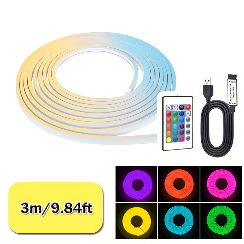 LQHZMYY Rog霓虹灯可弯曲可变色可diy裁剪的多功能RGB LED霓虹灯条 带遥控器 - USB供电，多色游戏与卧室装饰照明|电脑外接配件，适合多种场景，节日派对优选