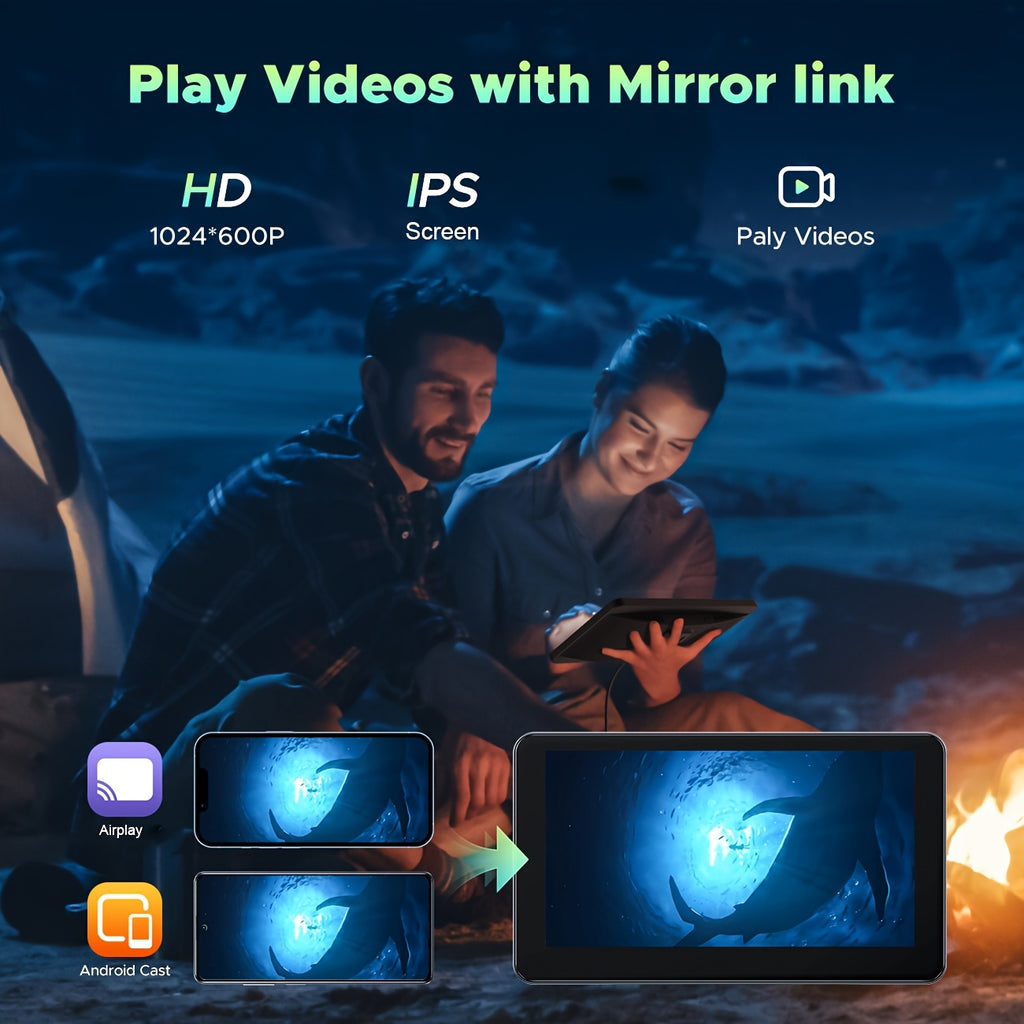 Lamtto Carplay Car Display, 7-Inch Wireless Portable Device, Compatible with Android System, Features GPS Navigation, Screen Mirroring, Voice Control & AUX/FM Functions