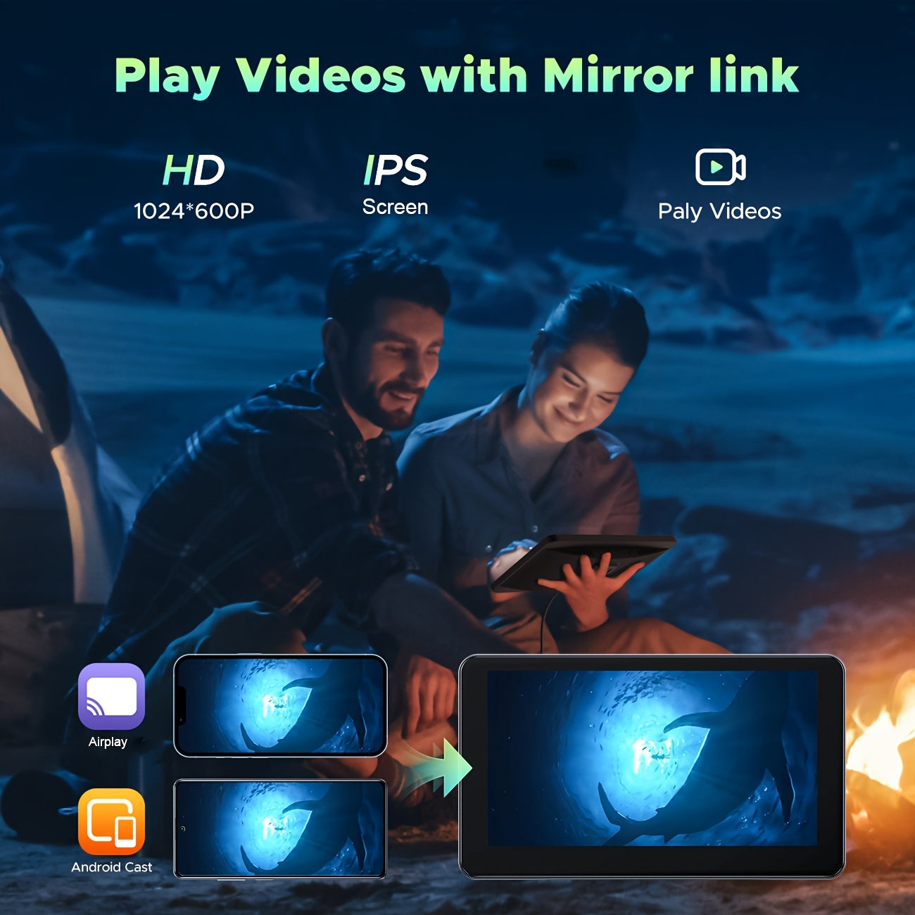 Lamtto Carplay Car Display, 7-Inch Wireless Portable Device, Compatible with Android System, Features GPS Navigation, Screen Mirroring, Voice Control & AUX/FM Functions