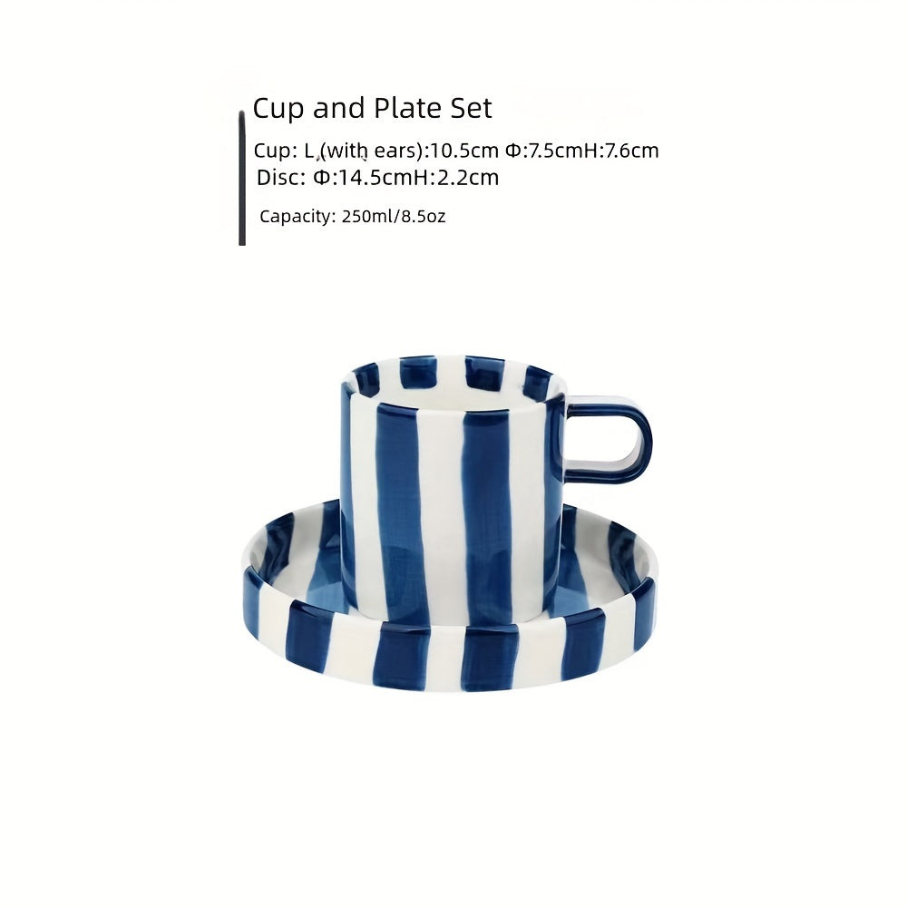 1 Set of Creative Ceramic Coffee Cup & Saucer Set, Breakfast Milk Cup & Afternoon Tea Cup Set with Saucer, Suitable for Home & Office, 250ml / 8.5oz/ Fr: 1 Set de Tasse à café et soucoupe en céramique créative