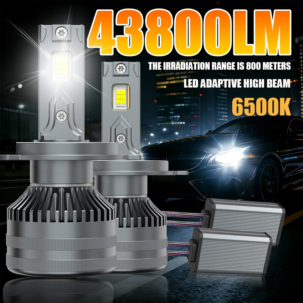 2-Pack LED Car Headlights, 12V-24V, Compatible with H11/H7/H4/H1, 9005/9006/9012 - 6500K Cool White Light, 43800 Lumens, High/Low Beam, Suitable for Various Environments, No Battery Needed, 6570 CSP Chip