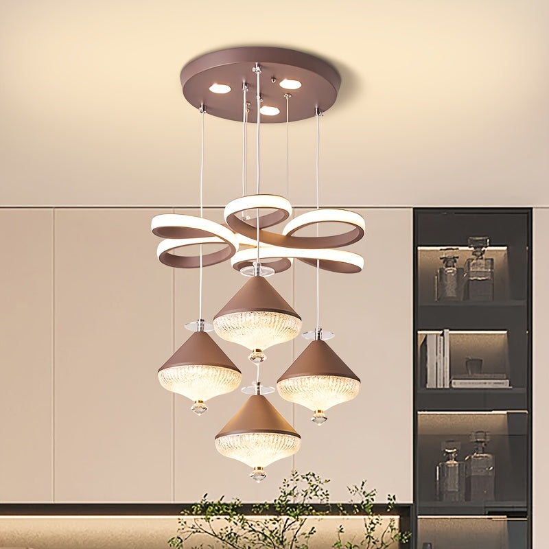 LED Indoor Pendant Light 4-Head Flower Spike Pendant, 3-Color Temperature Adjustable Color Temperature Lighting Fixture, Suitable for Kitchen and Dining Room