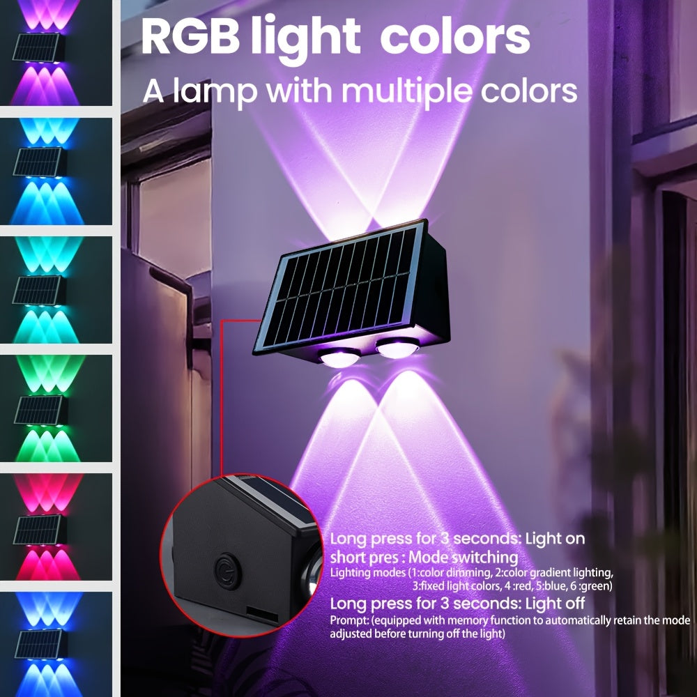 1-Piece Solar Wall Light, RGB Color Wall Washing Light, Outdoor Decorative Light, Ambient Light, Garden Light, Exterior Wall Light, IP54, Suitable for Villa Exterior Walls, Courtyard, Balcony, Garden, Park, Scenic Spots, Garden Decoration
