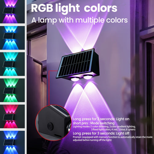 1-Piece Solar Wall Light, RGB Color Wall Washing Light, Outdoor Decorative Light, Ambient Light, Garden Light, Exterior Wall Light, IP54, Suitable for Villa Exterior Walls, Courtyard, Balcony, Garden, Park, Scenic Spots, Garden Decoration