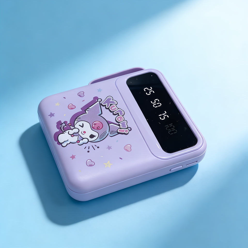 [Kuromi Mini Power Bank] Cartoon Pattern Portable Power Bank, Compatible with Android/iPhone Devices/Tablets with LED And Digital Display, Dual LED Lamp Portable Mobile Power Supply, Built-in Lanyard, Outdoor Travel Emergency Backup