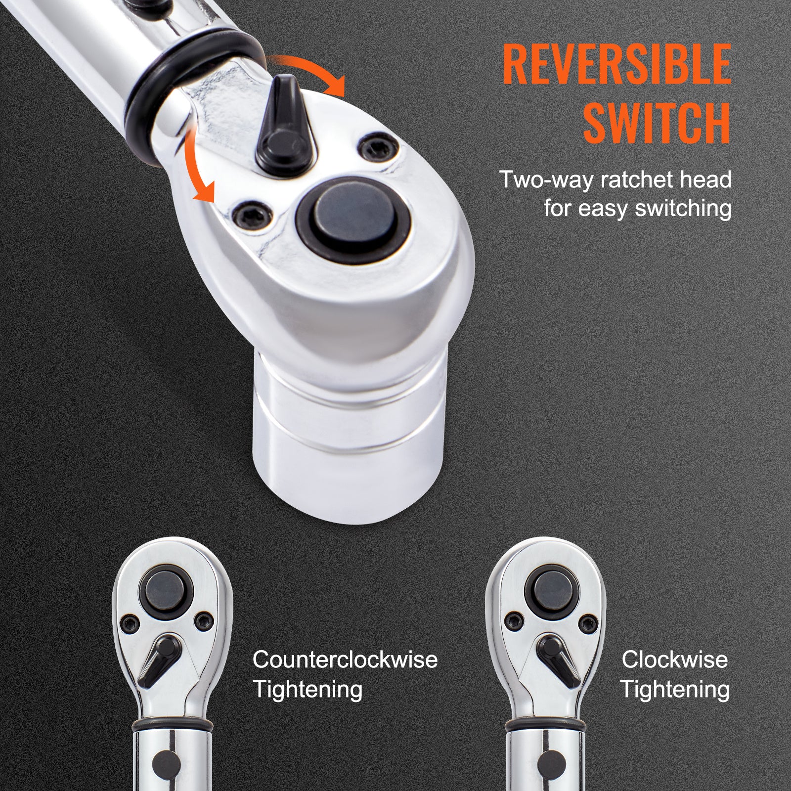 VEVOR Torque Wrench, 1/4“ / 3/8” / 1/2“ Drive Click Torque Wrench 10-80 ft-lbs / 20-200 in-lbs / 25-250 ft-lbs 3-23 Nm / 34-340 Nm / 14-110 Nm, Dual-Direction Adjustable Torque Wrench Set