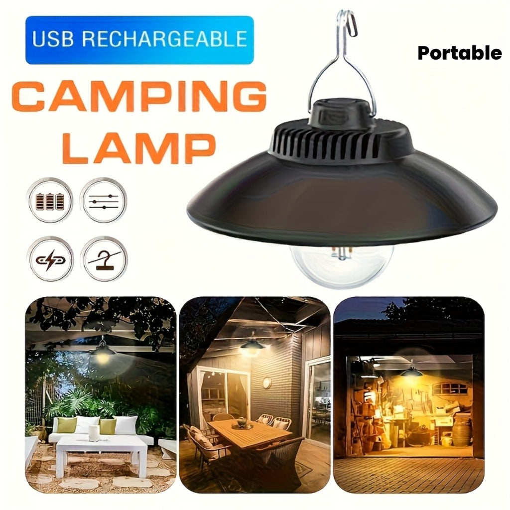 1 USB rechargeable tent light, 2-mode hanging bulb light, portable camping lantern, outdoor LED work light with hook design, emergency lighting, vintage tent light, suitable for hiking, fishing, barbecue, camping, daily use
