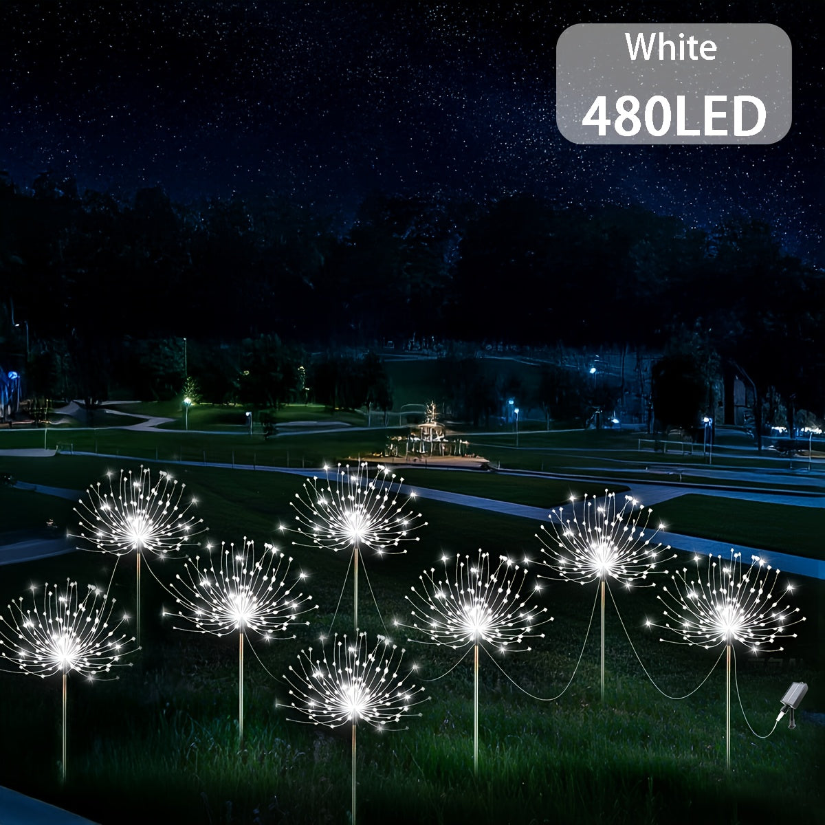 FACHOI 8件套-480LED太阳能烟花灯带智能光感器 4件套-240LED 适用于户外庭院、步道、露营、派对、婚礼、圣诞节和聚会 具有8种照明模式：白色/暖白色/多彩