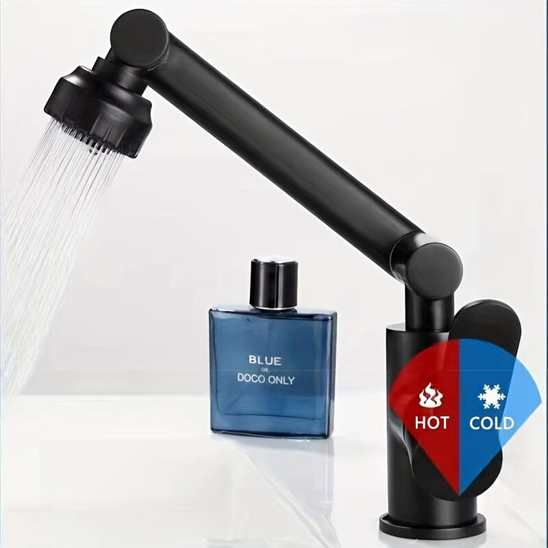 1pc Modern Matte Black Stainless Steel Faucet - 360° Swivel Dual-Mode Spray, Single Hole Mount, for Bathroom & Kitchen Sink, Ceramic Cartridge, Robotic Arm Faucet, Bathroom Basin Mixer