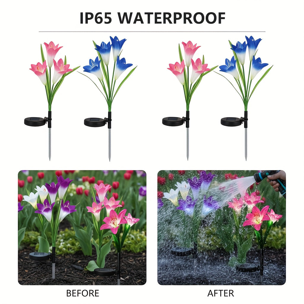 2/4 Pack Solar Outdoor Light, Lily Shape, IP65 Protection Rating, Easy Operation LED Light, Garden Decoration for Patio, Stairs, Courtyard, Platform & Pathway | Valentine‘s Day Decoration / Valentine’s Gift