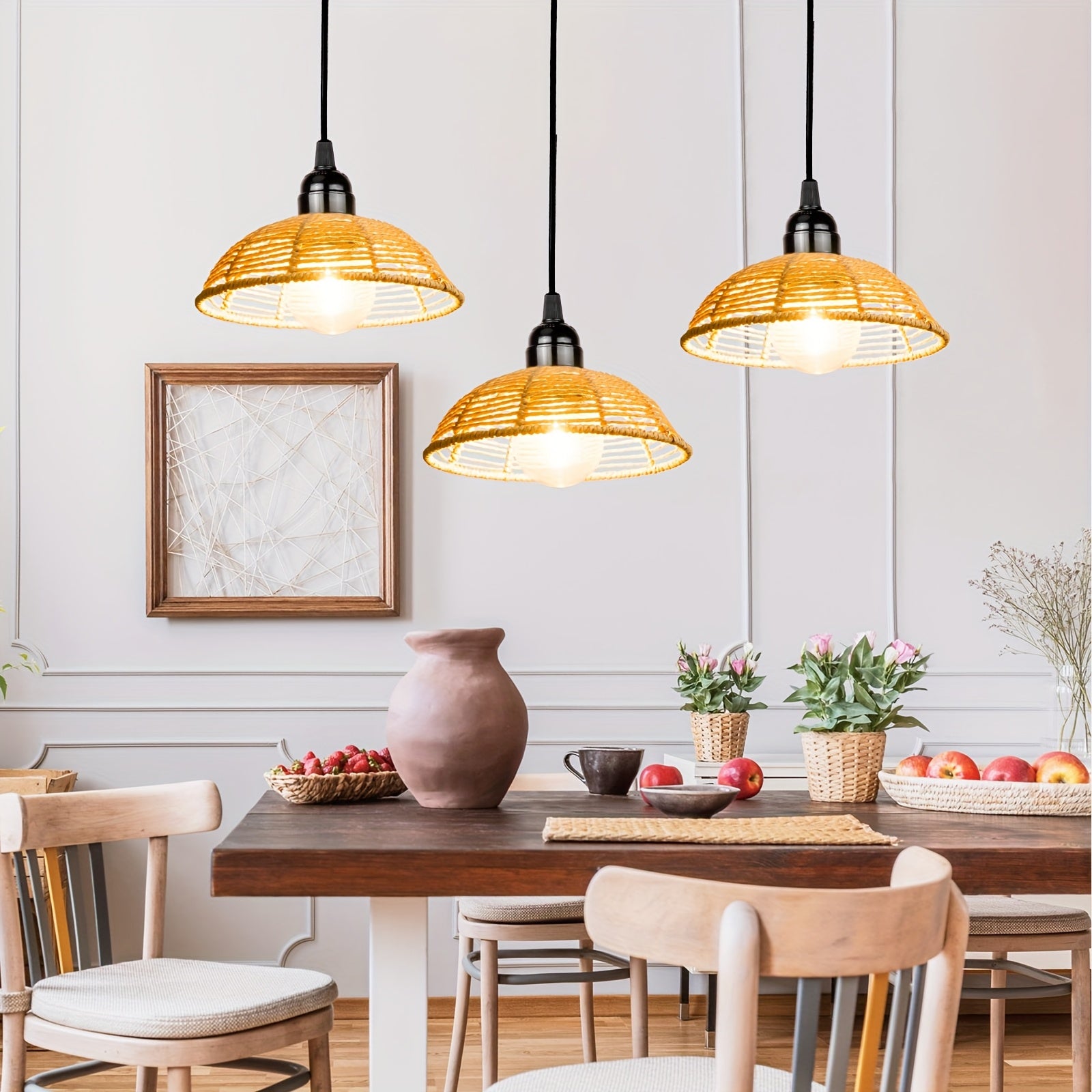 3-Piece Battery Operated Gazebo Pendant Light, Bohemian Handwoven Pendant Lamp, Indoor Lantern Powered by 4 AA Batteries with Timer, Gift and Decoration for Patio, Garden, Living Room, Bedroom