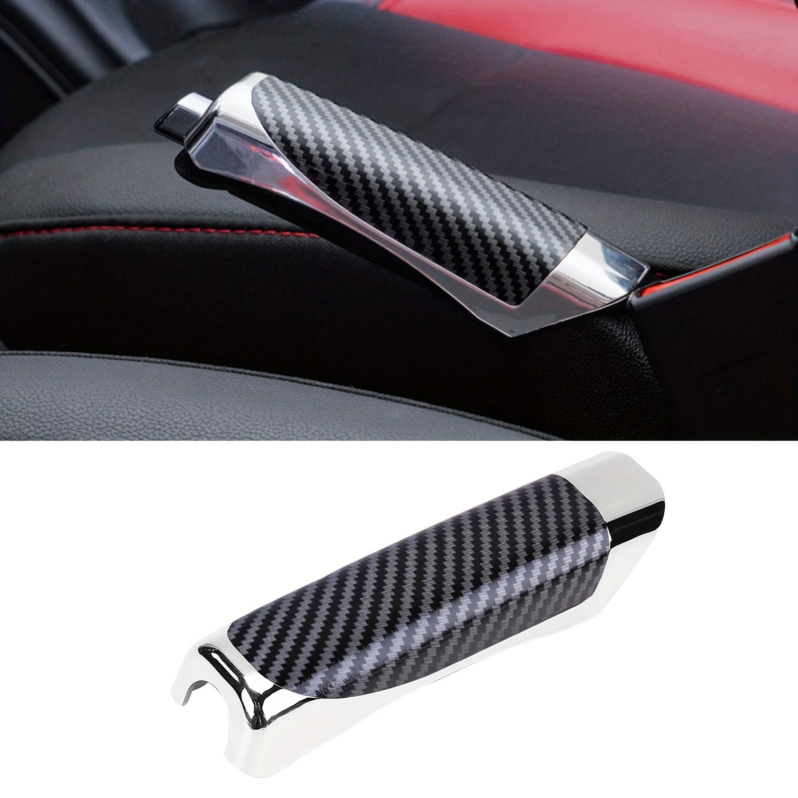 Universal Handbrake Cover, ABS Plastic Material, Carbon Fiber Look Design, Aimed at Enhancing SUV Interior, Compatible with Multiple Car Models