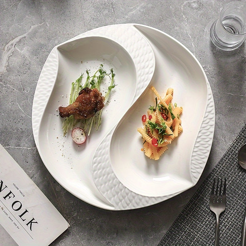 10.5 Inch / 12 Inch, Large Creative Divided Ceramic Plate, Perfect for Restaurant & Home Use, Exquisite Kitchenware & Tableware, Western Dinner Plate, Artistic Concept Dish Tableware