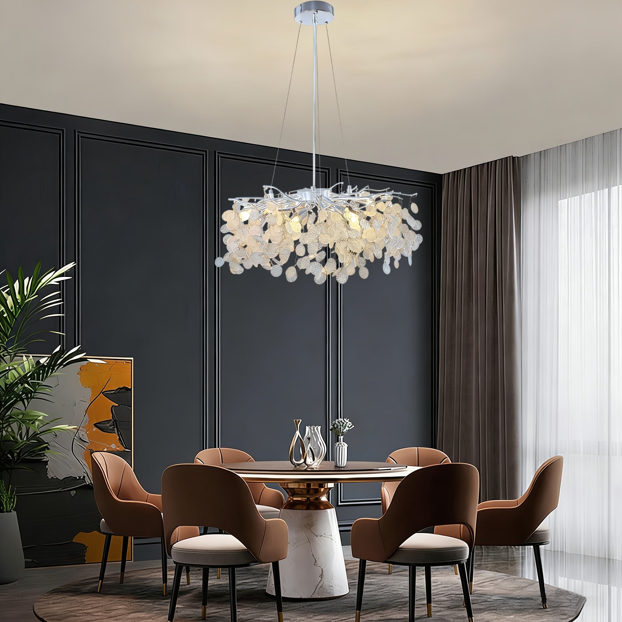 Round branch chandelier, crystal chandelier, shining bright light - suitable for living room, dining room, bedroom and other scenarios, G9 bulb socket (bulb not included)