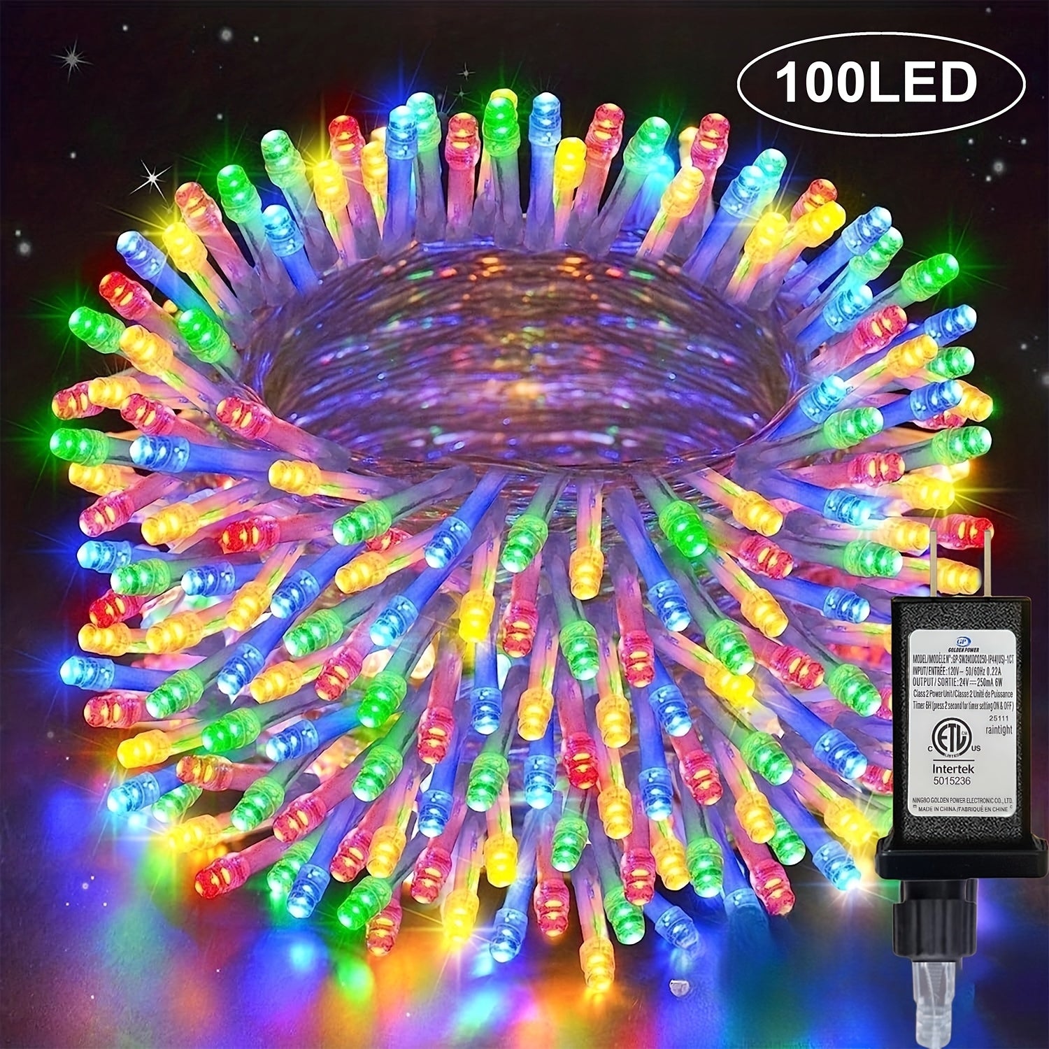 1包39/72/104英尺100/200/300LED庭院聖誕裝飾燈串，12種模式帶內建定時和記憶功能聖誕燈，室內透明線路，插電式聖誕燈串，IP44防濺戶外，臥室