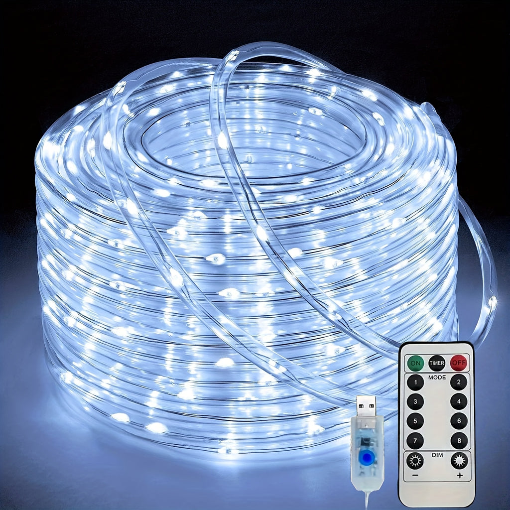 1件USB庭院透明管子串灯，遥控仙女灯条、装饰灯条，50/100/200LED，适用于室内或室外造型如圣诞树、花园植物、室内楼梯、户外围栏，DIY任何节日场景礼物装饰，8种模式开启