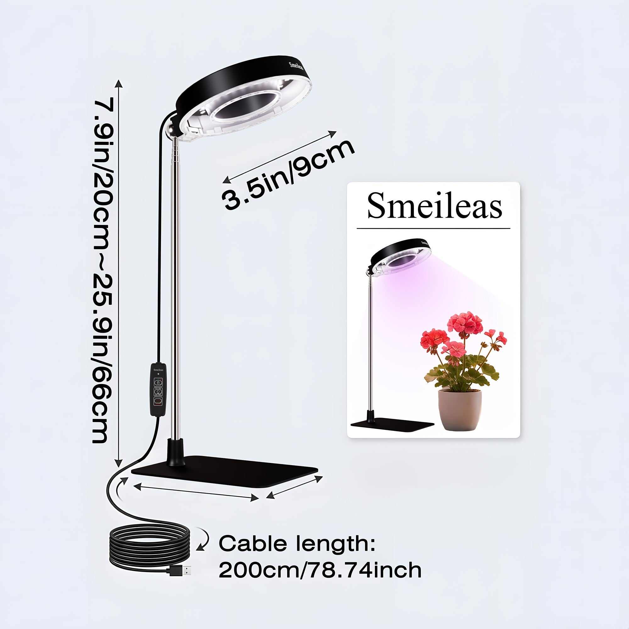 2-Pack Smeileas Seedling Grow Light (with Base), Full Spectrum Supplemental Light, 3/6/9H Auto Timer, 4-Level Dimmable, 360° Magnetic Lamp Head, for Indoor Cilantro, Aloe, Strawberry & Small Plants