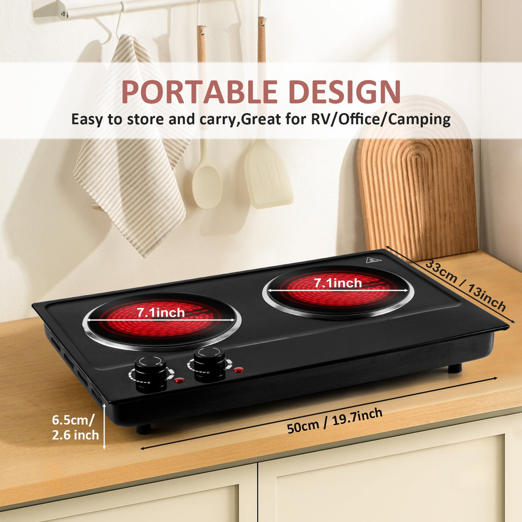 Portable Electric Hot Plate, 1800W Glass Double-Sided Countertop Stove, Dual-Control Stainless Steel Infrared Electric Stove, Small Electric Cooker, Ideal for Home, Dormitory & Office