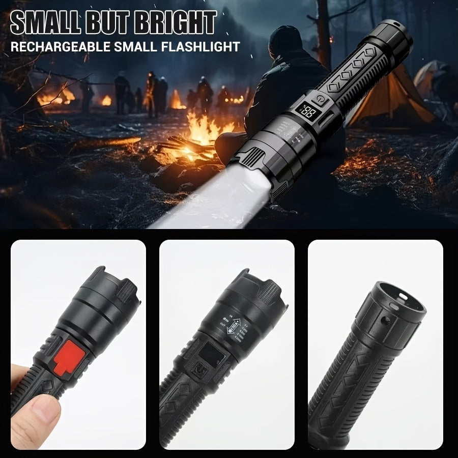 IPX6 USB Rechargeable New Flashlight, Long Lasting Battery, Multiple Adjustable Brightness Modes, Ideal for Camping, Power Outage, Home Use, Night Fishing and Emergency Gear