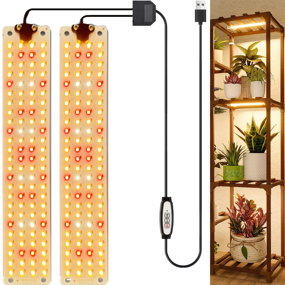 USB Powered LED Plant Grow Light, Full Spectrum Plant Light Strip with 4-Level Dimmable Brightness and Auto On/Off Timing Function. Built with 100 LED Beads, ideal for seedlings, vegetables, flowering plants and succulents