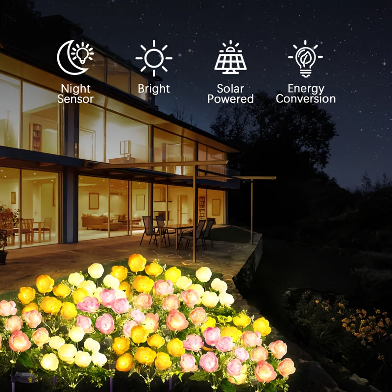 Solar 7-Head Rose Flower Light Outdoor Artificial Flower Light Solar Garden Light Outdoor Decoration for Courtyard, Garden, Path, Backyard, Lawn Ground Insert Light