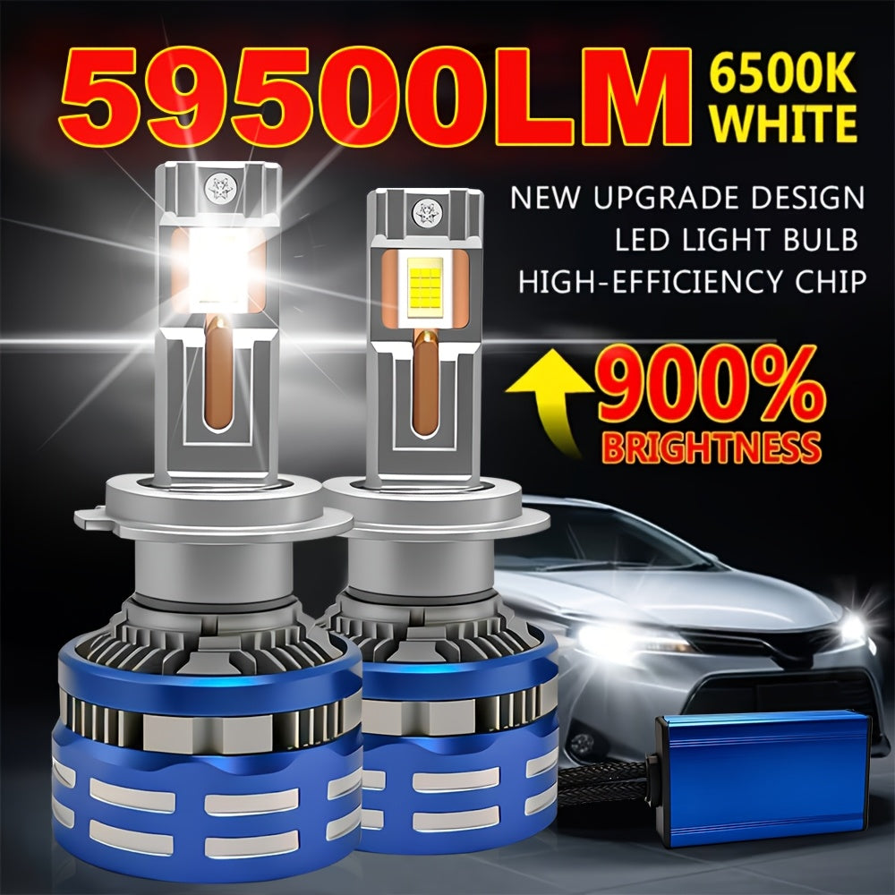 2Pcs 59500 Lumens High Brightness H7/H18-QP006 9005/HB3 9006/HB4 H1 H4 LED Bulbs, 300W Power, Super Bright 6500K White Light, High/Low Beam CSP LED Headlights, Long-Lasting Durability, Aluminum Construction