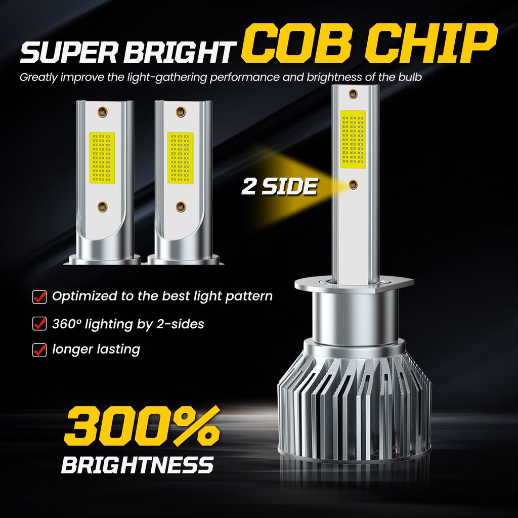 H1 TXBILMOO 2-Pack Combo LED Headlight Bulbs High/Low Beam Integrated High Brightness White Light 10000 Lumens