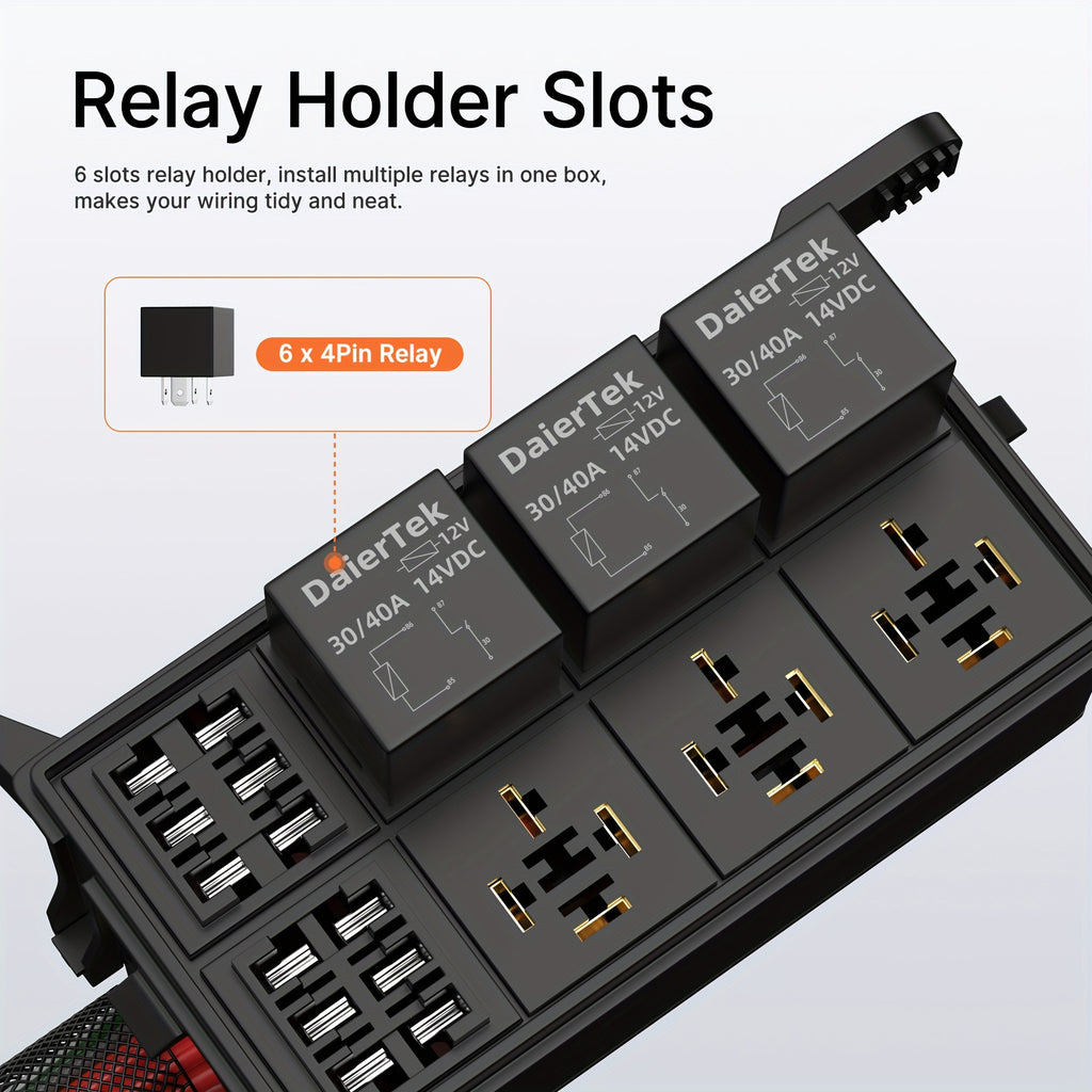12V Automotive Relay Fuse Box 6 Slot Car Fuse Relay Box Universal Fuse Block and Relay Kit, Pre-wired, Suitable for Car Truck Boat
