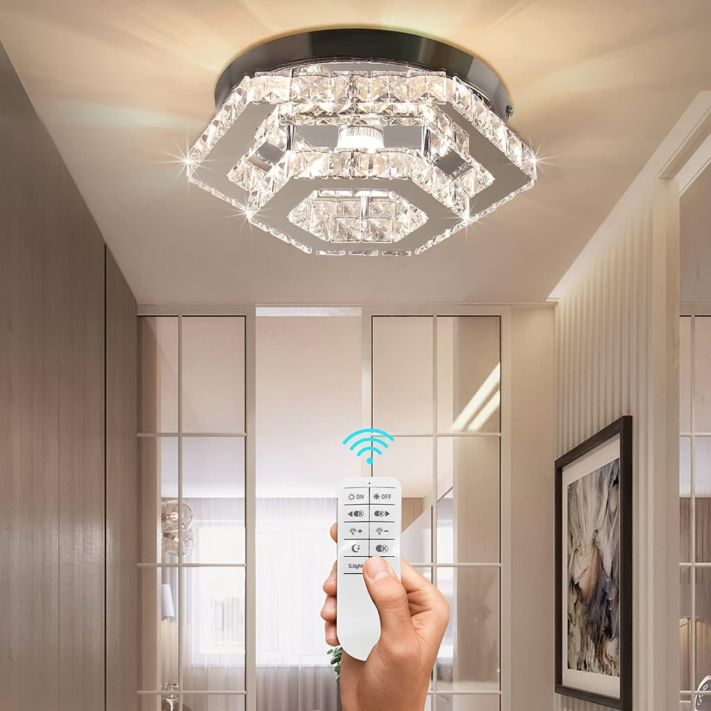 Modern Crystal Chandelier Adjustable LED Lighting Fixture Ceiling Flush Mount Ceiling Light Bedroom Living Room Dining Room Bathroom Hallway Kitchen (Adjustable Color / Remote Control)
