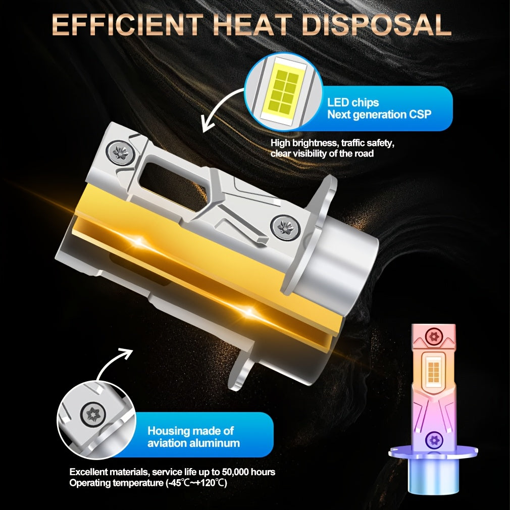 2-Pack H3 LED Headlight Bulbs Canbus System Compatible High Beam 6000K White Light Car LED Fog Light Driving Light 12V Mini Design Suitable for Car Headlight Driving Illumination