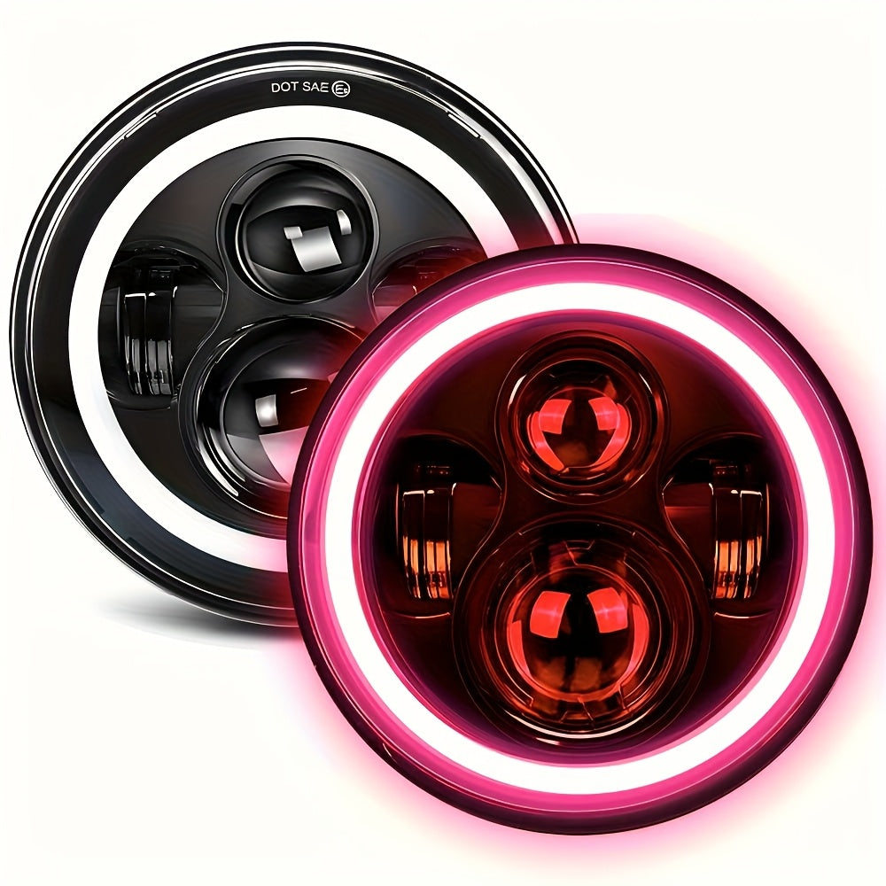 2 Pcs 7-Inch Round LED Headlights with Colorful Daytime Running Lights and Amber/Blue/Green/Red/Pink Turn Signal Lights, High/Low Beam for JEEP Wrangler JK TJ CJ