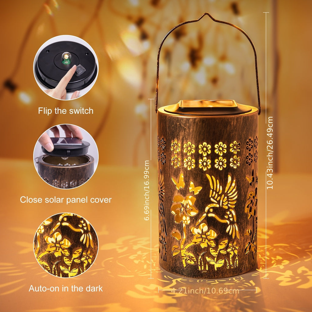 Solar Lantern Outdoor Hummingbird Garden Decoration Gift for Women, Mother, Grandma, Hanging Solar Light, Metal Solar Decoration Outdoor, Suitable for Courtyard, Patio, Backyard, Porch