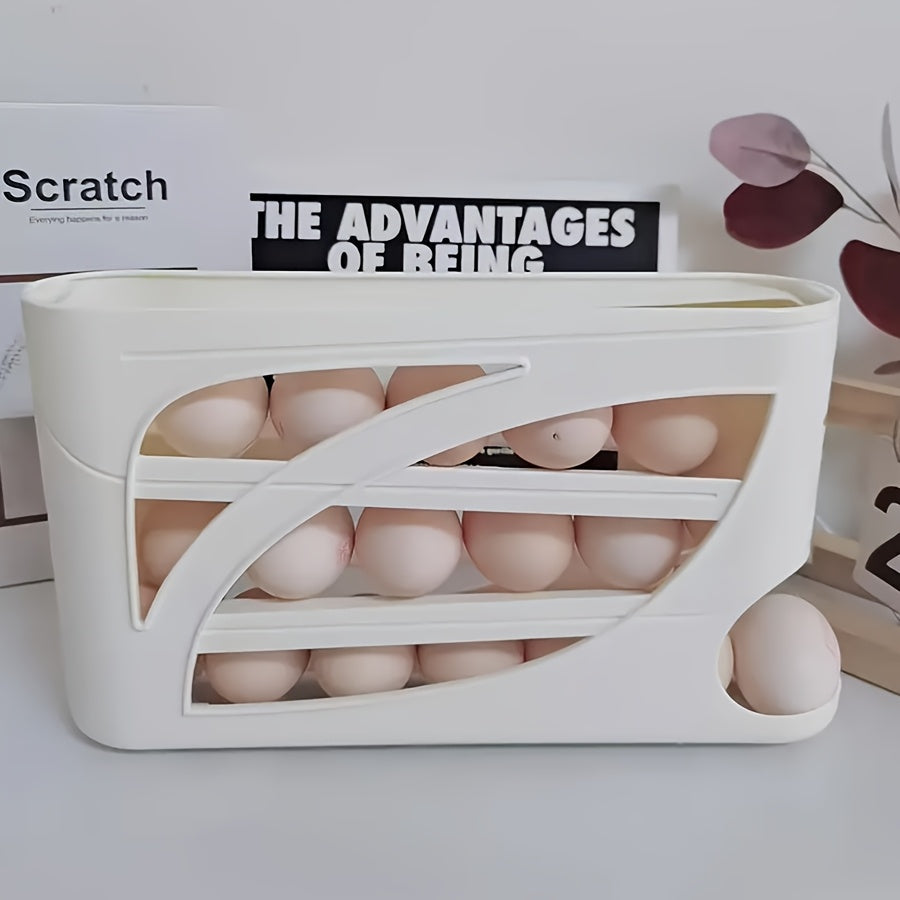 1Pc Stackable Refrigerator Egg Holder, Auto Sliding Design, Space-Saving Large Capacity Storage, Transparent PP Material, Fresh-Keeping Space-Saving Kitchen Gadget, Fridge Egg Rack