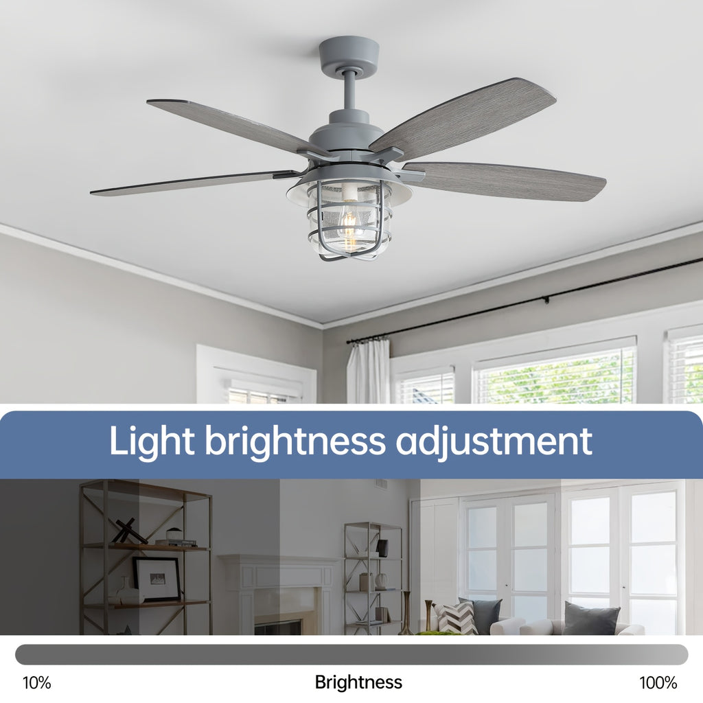 Sofucor 52" Ceiling Fan with Light, 5 Blades, Glass Lampshade, Remote Control, E26 Bulb Included, Quiet Operation, Dimmable, Large DC Motor Ceiling Fan